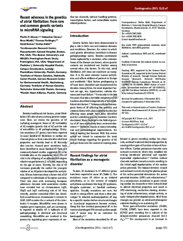 (PDF) Recent advances in the genetics of atrial fibrillation: from rare ...