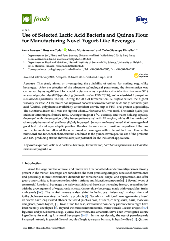 (PDF) Use of Selected Lactic Acid Bacteria and Quinoa Flour for ...