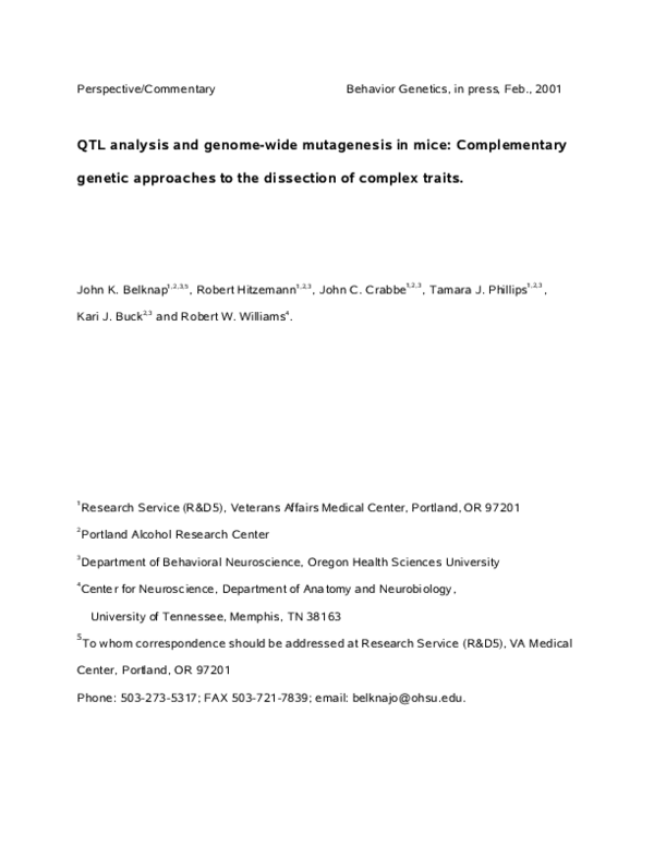 (PDF) QTL analysis and genome-wide mutagenesis in mice: Complementary ...