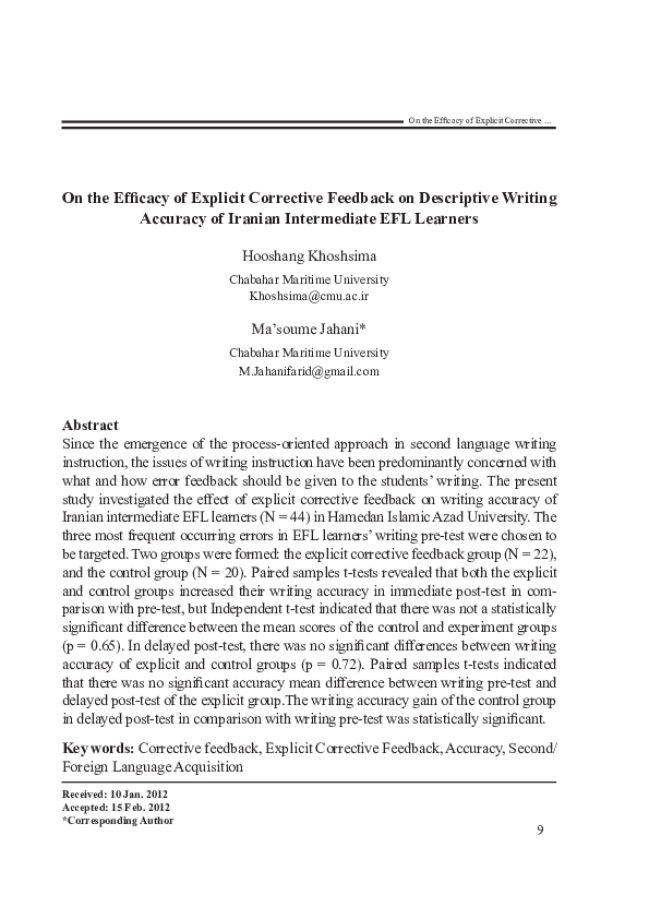(PDF) On the Efficacy of Explicit Corrective Feedback on Descriptive ...