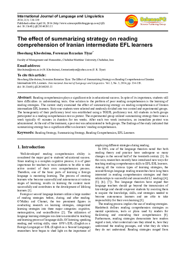 (PDF) The Effect of Summarizing Strategy on Reading Comprehension of ...