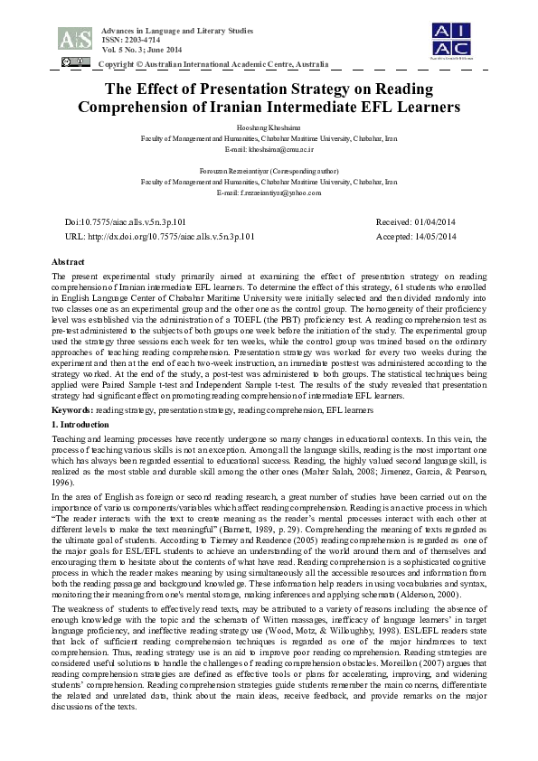 (PDF) The Effect of Presentation Strategy on Reading Comprehension of ...