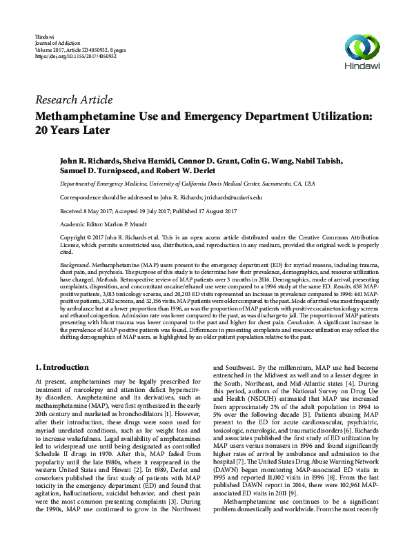 (PDF) Methamphetamine Use and Emergency Department Utilization: 20 ...