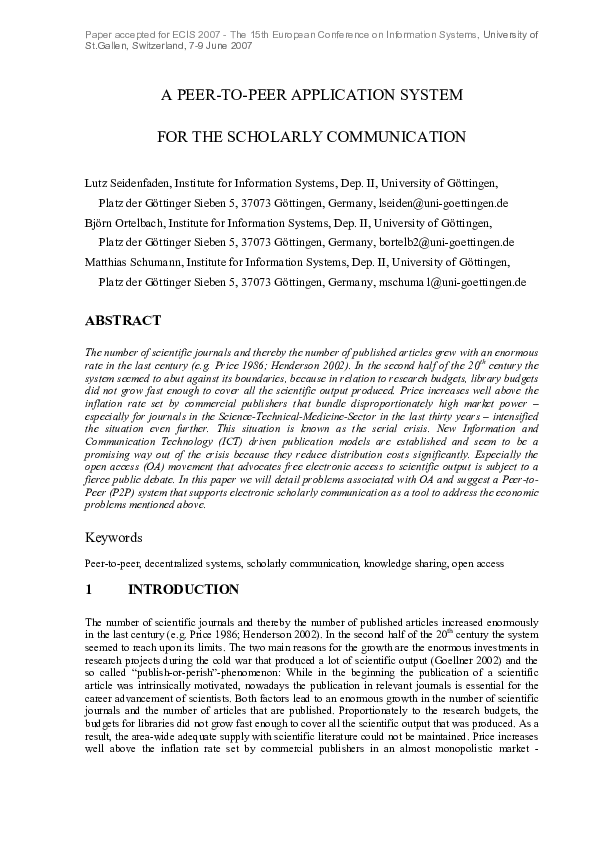 (PDF) A Peer-To-Peer Application System