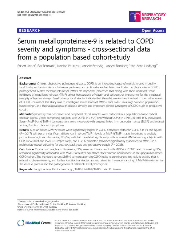 (PDF) Serum metalloproteinase-9 is related to COPD severity and ...