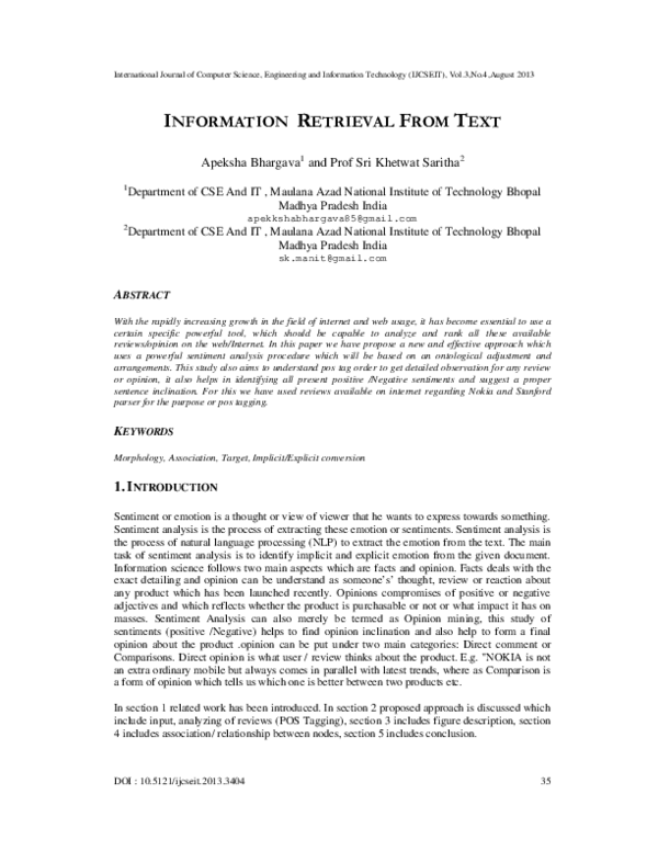 (PDF) Information Retrieval from Text