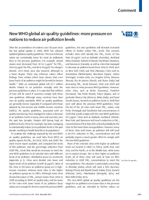 (PDF) New WHO global air quality guidelines more pressure on nations to ...