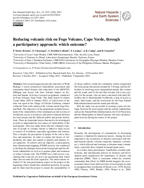 (PDF) Reducing volcanic risk on Fogo Volcano, Cape-Verde, through a ...