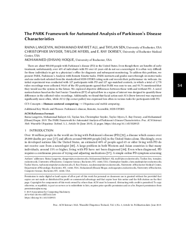 (PDF) The PARK Framework for Automated Analysis of Parkinson's Disease ...