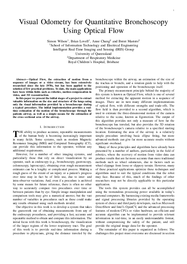 (PDF) Visual odometry for quantitative bronchoscopy using optical flow