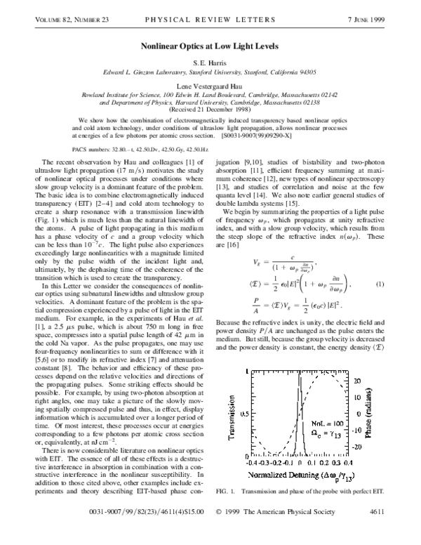 (PDF) Nonlinear Optics at Low Light Levels