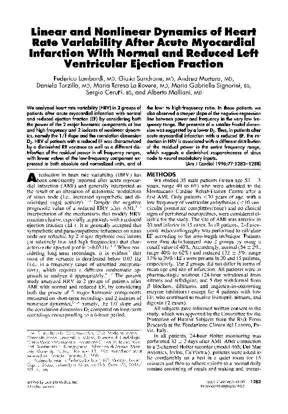 (PDF) Linear and nonlinear dynamics of heart rate variability after ...