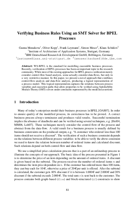 (PDF) Verifying Business Rules Using an SMT Solver for BPEL Processes