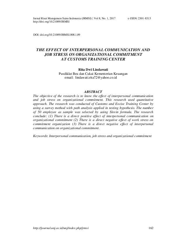 (PDF) The Effect of Interpersonal Communication and Job Stress on ...