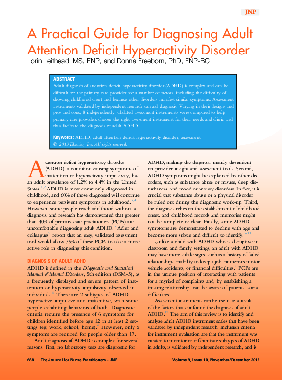 (PDF) A Practical Guide for Diagnosing Adult Attention Deficit ...