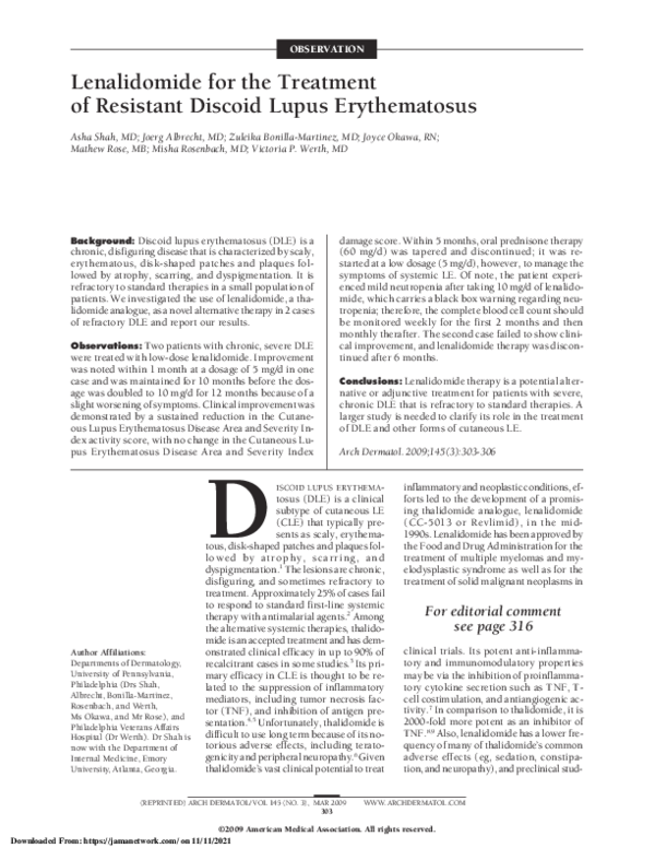(PDF) Lenalidomide for the Treatment of Resistant Discoid Lupus ...