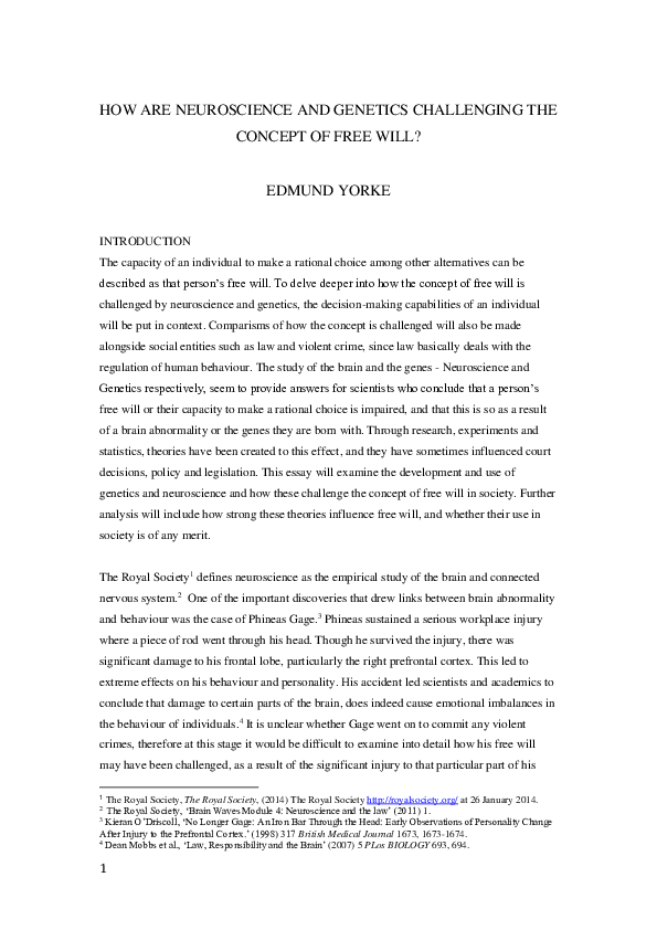 (PDF) HOW ARE NEUROSCIENCE AND GENETICS CHALLENGING THE CONCEPT OF FREE ...
