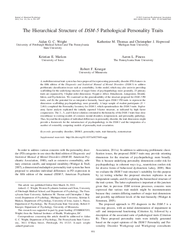(PDF) The Hierarchical Structure of DSM-5 Pathological Personality Traits