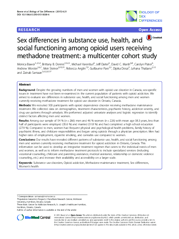 (PDF) Sex differences in substance use, health, and social functioning ...