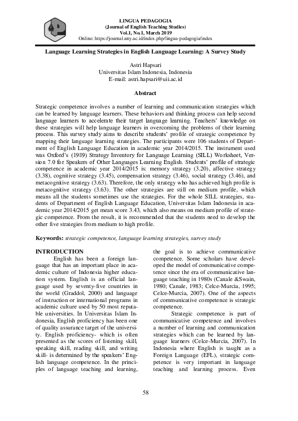 (PDF) Language Learning Strategies in English Language Learning: A ...