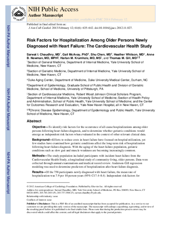 (PDF) Risk Factors for Hospital Admission Among Older Persons With ...