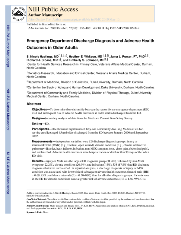 (PDF) Emergency Department Discharge Diagnosis and Adverse Health ...