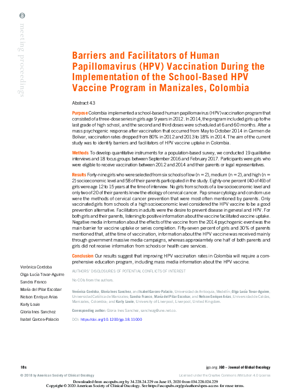 (PDF) Barriers and Facilitators of Human Papillomavirus (HPV ...