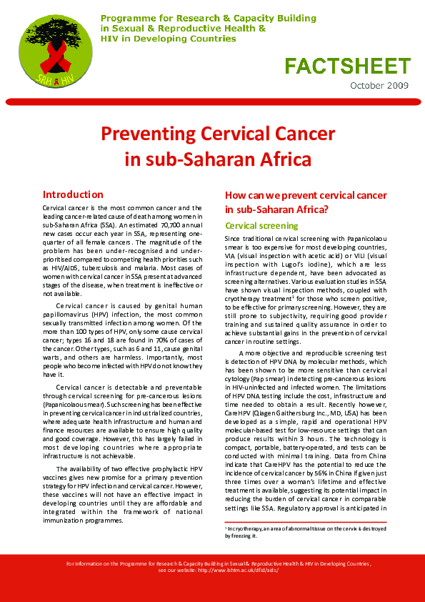 (PDF) Preventing Cervical Cancer in sub-Saharan Africa