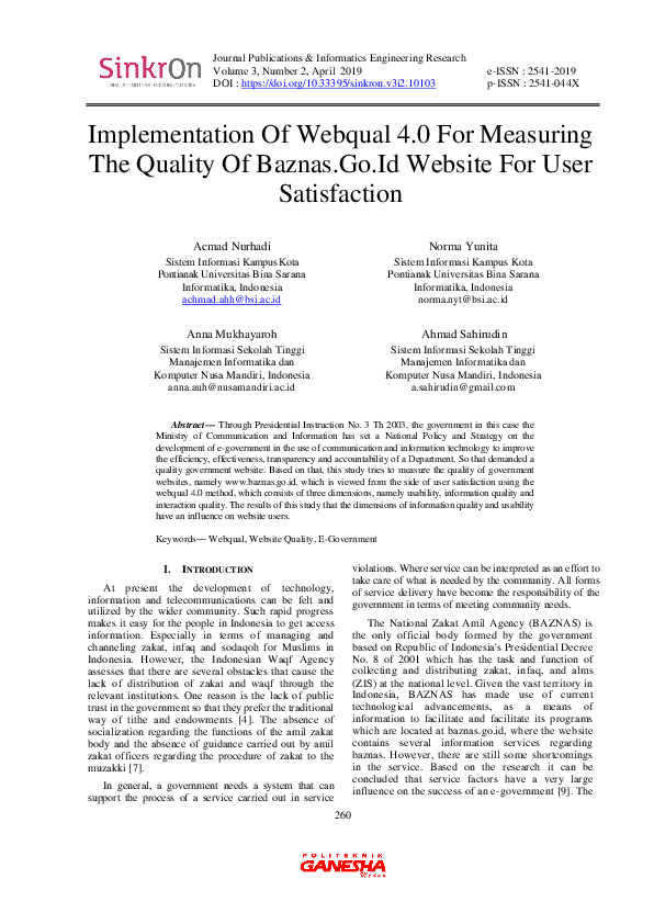 (PDF) Implementation Of Webqual 4.0 For Measuring The Quality Of Baznas ...