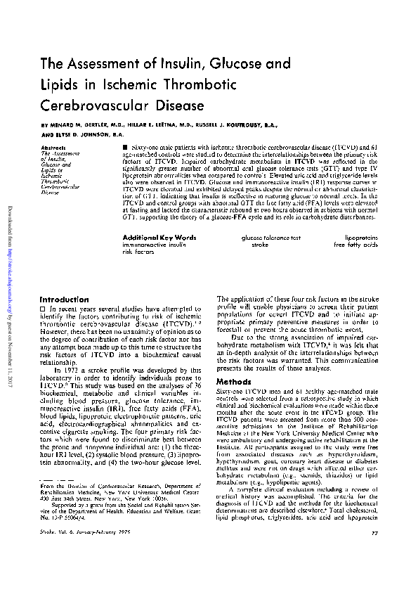 (PDF) The Assessment of Insulin, Glucose and Lipids in Ischemic ...