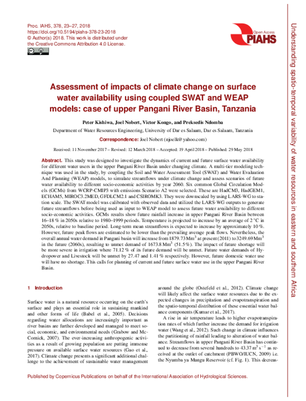 (PDF) Assessment of impacts of climate change on surface water ...