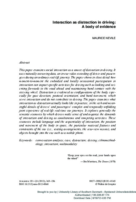 (PDF) Interaction as distraction in driving: A body of evidence
