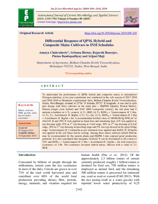 (PDF) Differential Response of QPM, Hybrid and Composite Maize ...