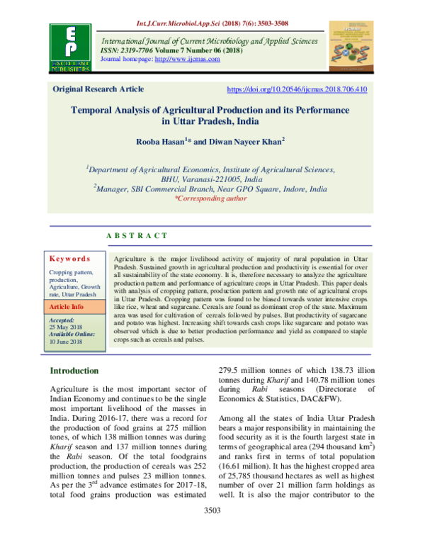 (PDF) Temporal Analysis of Agricultural Production and its Performance ...