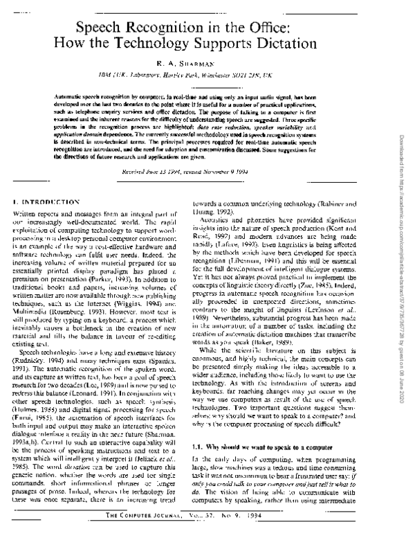 (PDF) Speech Recognition in the Office: How the Technology Supports ...