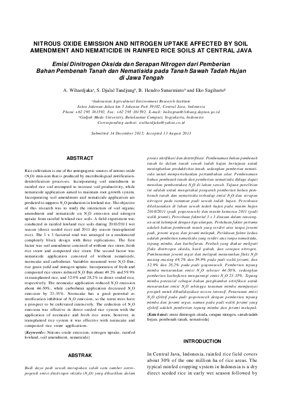 (PDF) Nitrous Oxide Emission and Nitrogen Uptake Affected by Soil ...
