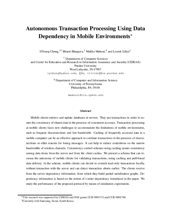 (PDF) Autonomous transaction processing using data dependency in mobile ...