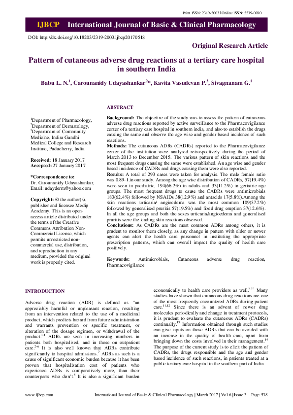 (PDF) Pattern of cutaneous adverse drug reactions at a tertiary care ...