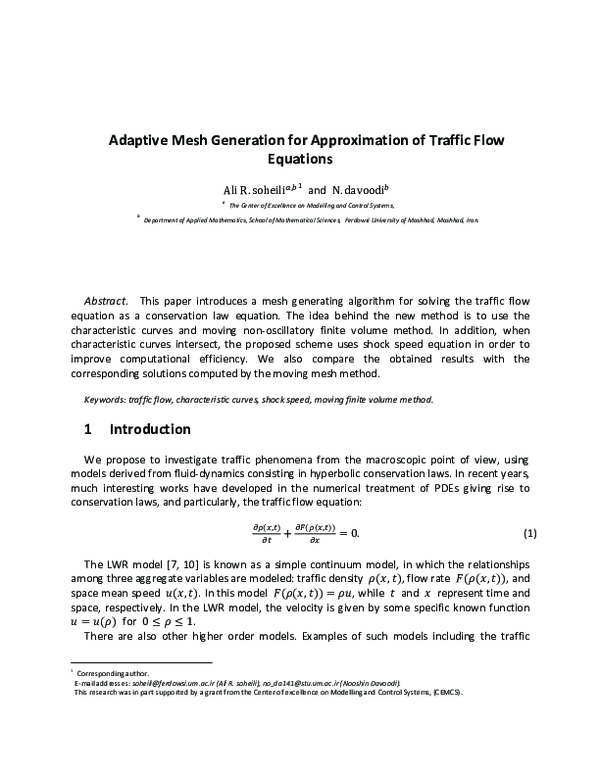 (PDF) Adaptive Mesh Generation for Approximation of Traffic Flow Equations