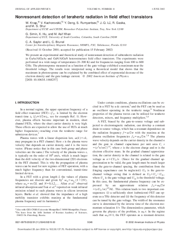 (PDF) Nonresonant detection of terahertz radiation in field effect ...