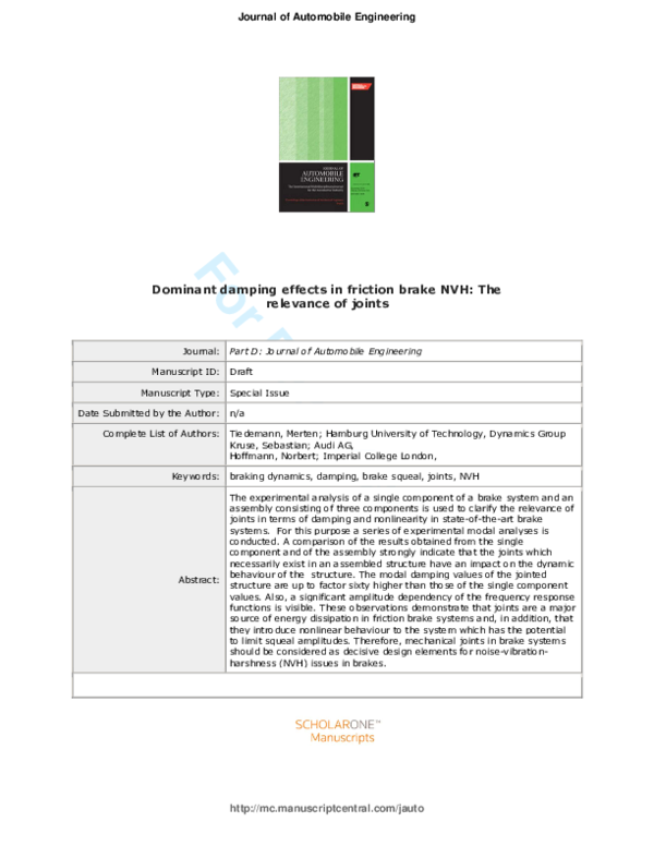 (PDF) Dominant damping effects in friction brake noise, vibration and ...