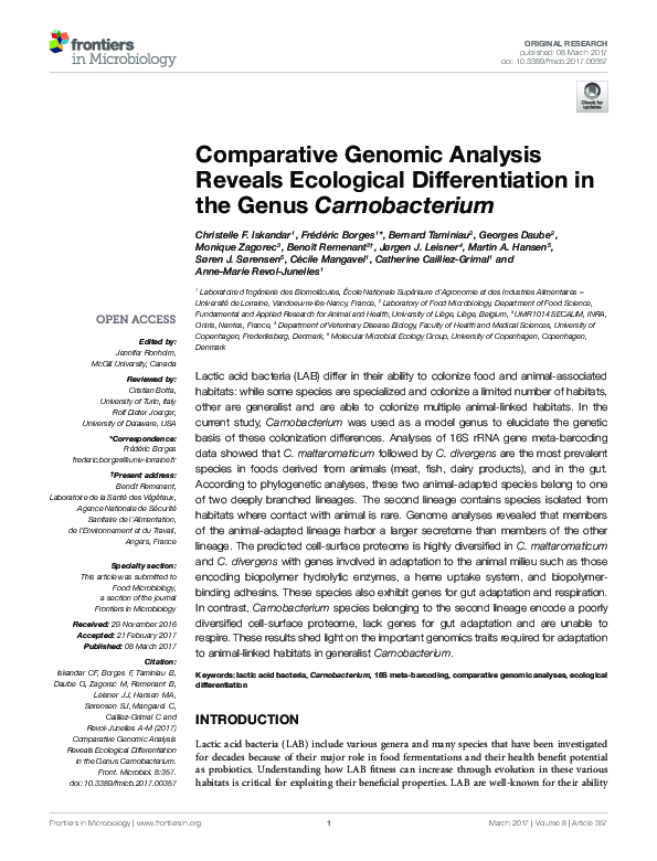 (PDF) Comparative Genomic Analysis Reveals Ecological Differentiation ...