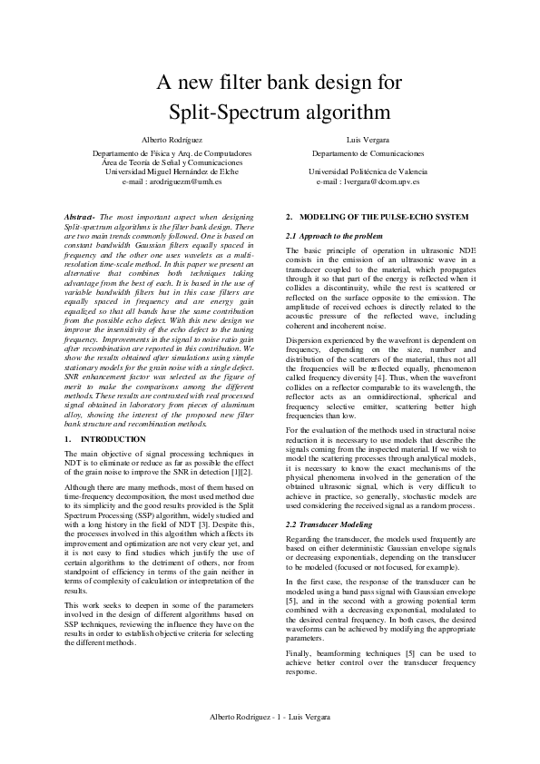 (PDF) A new filter bank design for Split-Spectrum algorithm