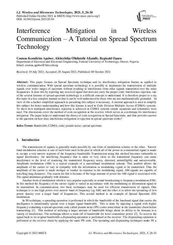 (PDF) Interference Mitigation in Wireless Communication -A Tutorial on ...