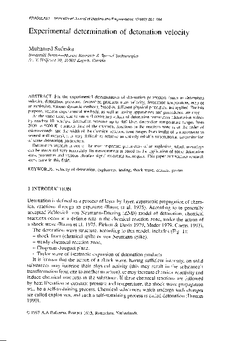 (PDF) Experimental determination of detonation velocity