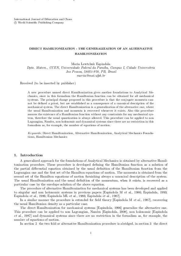 (PDF) DIRECT HAMILTONIZATION - THE GENERALIZATION OF AN ALTERNATIVE ...