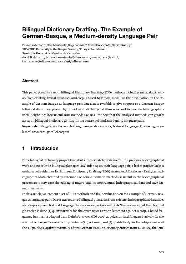 (PDF) Bilingual Dictionary Drafting. The Example of German-Basque, a ...