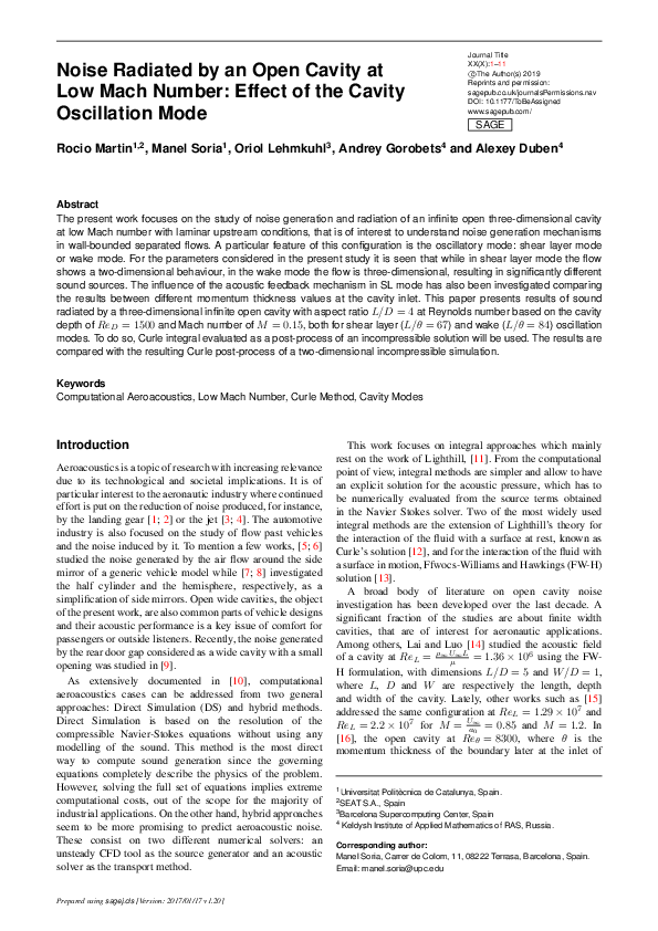 (PDF) Noise radiated by an open cavity at low Mach number: Effect of ...