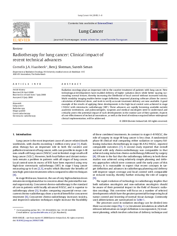 (PDF) Radiotherapy for lung cancer: Clinical impact of recent technical ...