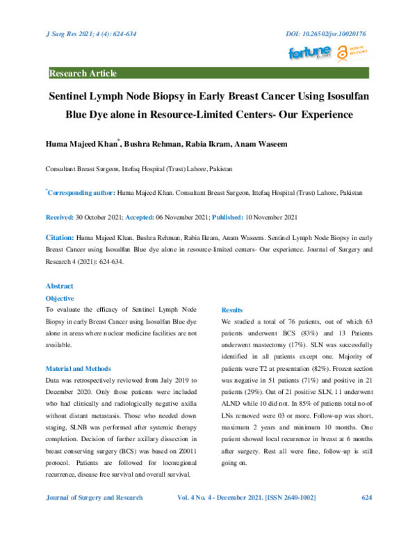 (PDF) Sentinel Lymph Node Biopsy in Early Breast Cancer Using Isosulfan ...